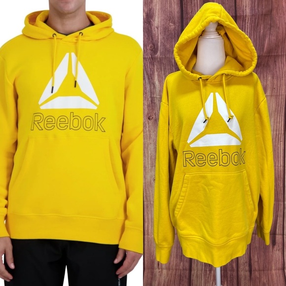 Reebok Other - Reebok gold white kangaroo pocket hoodie long sleeve cotton sweatshirt size M